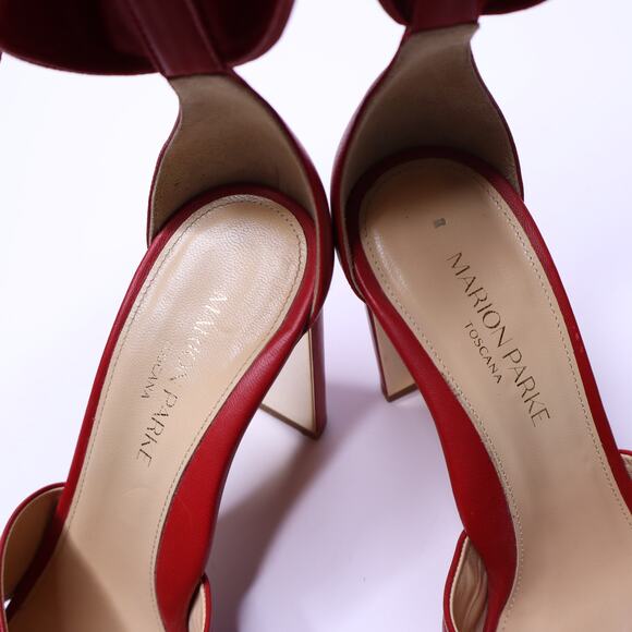 MARION PARKE Leather Ankle Tie Sandal Red Open Toe Blocked Heel Women's 38/US 8 - Picture 8 of 10